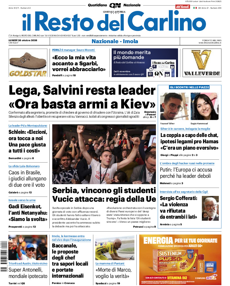 Prima-pagina-il resto del carlino-edizione-di-oggi-20261026
